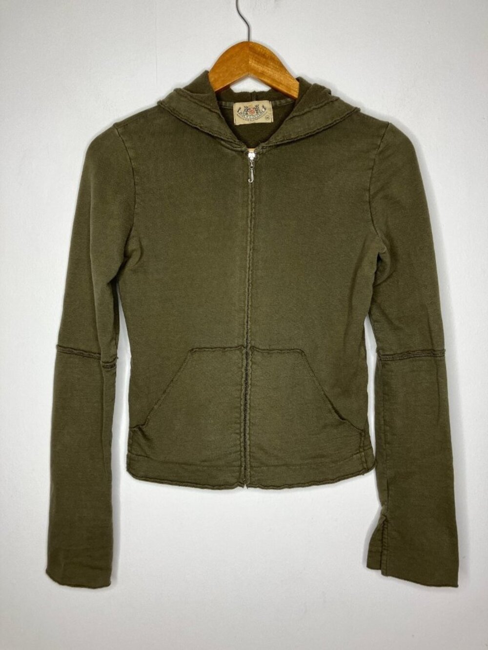 Juicy Couture Women's Green Full Zip Hoodie Cropped Sweatshirt Medium VTG USA